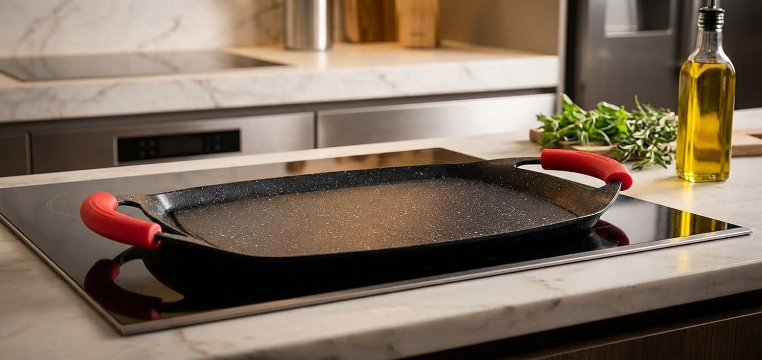 Suinga Plancha de Cocina con Revestimiento de Piedra 36cm | Pack 3 Sarten Grill para Cocinas de Induccion, Vitroceramica, Gas | Plancha de Asar
