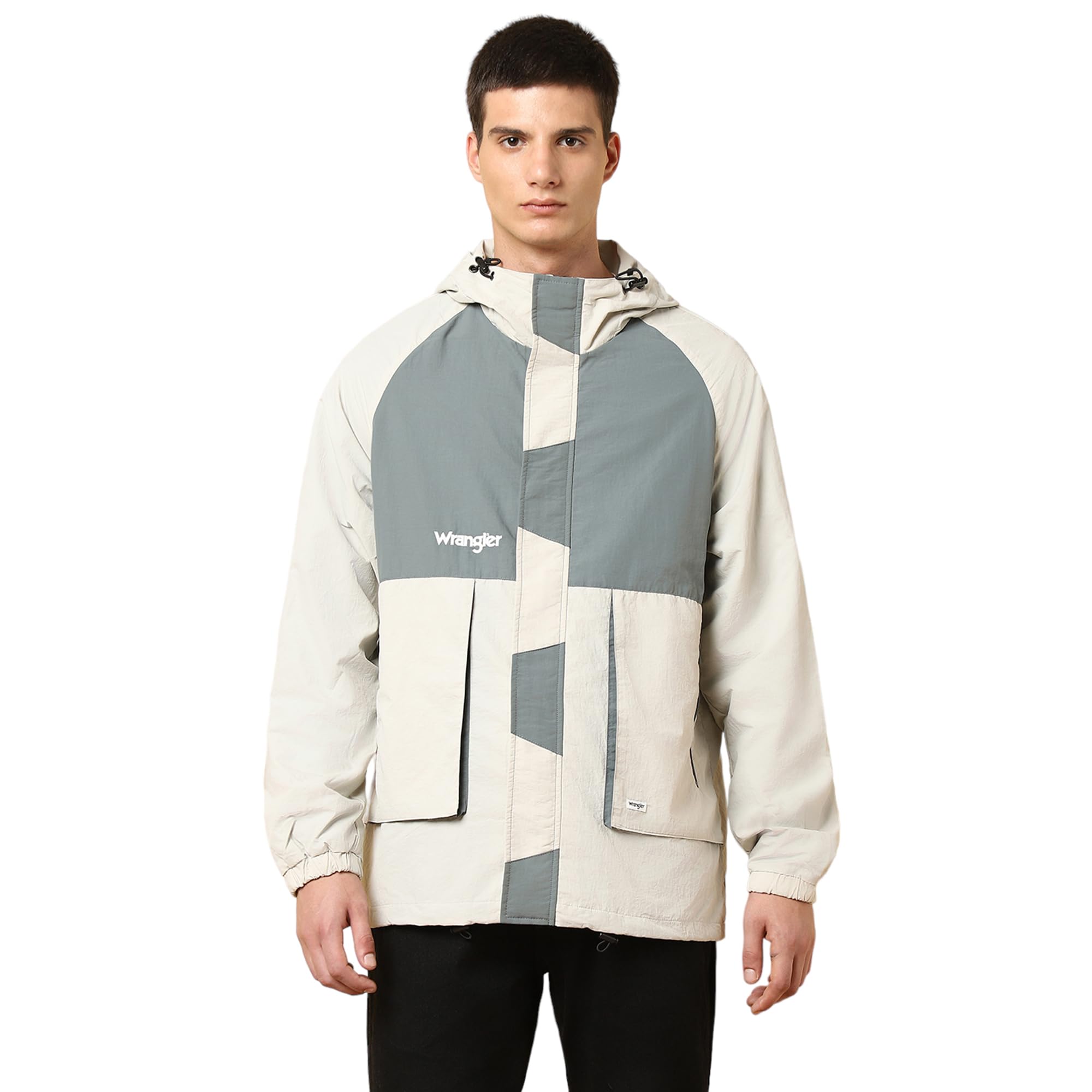 Wrangler Unisex Colorblock Grey Windcheater Jacket (Oversize) in grey