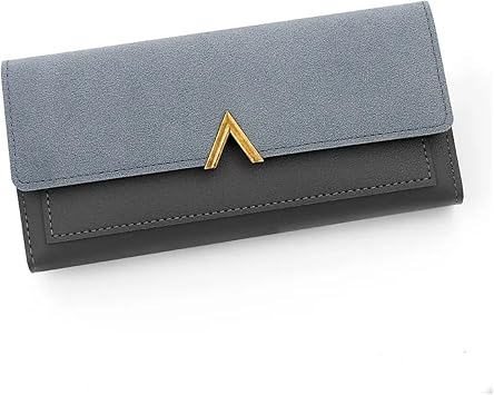 Women's Long Wallet Women's Wallet Long V-Shaped Buckle Three Fold for Women, Hand-held Bag, Change CardGrey