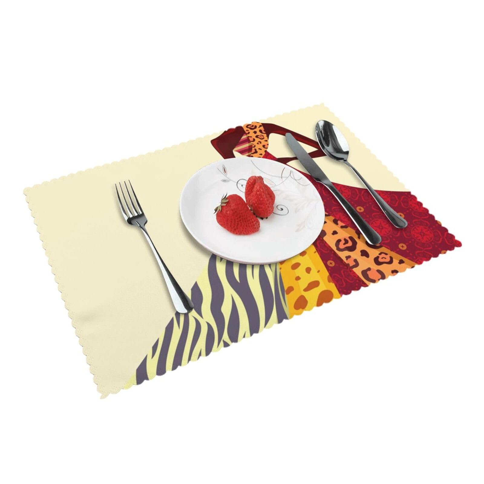 Bnvsadc Girls Traditional African Painting 4 Pcs Heat Resistant Placemat 45X30 Cm, Printed Non-Slip Place Mats For Kitchen Dining Table Indoor Outdoor
