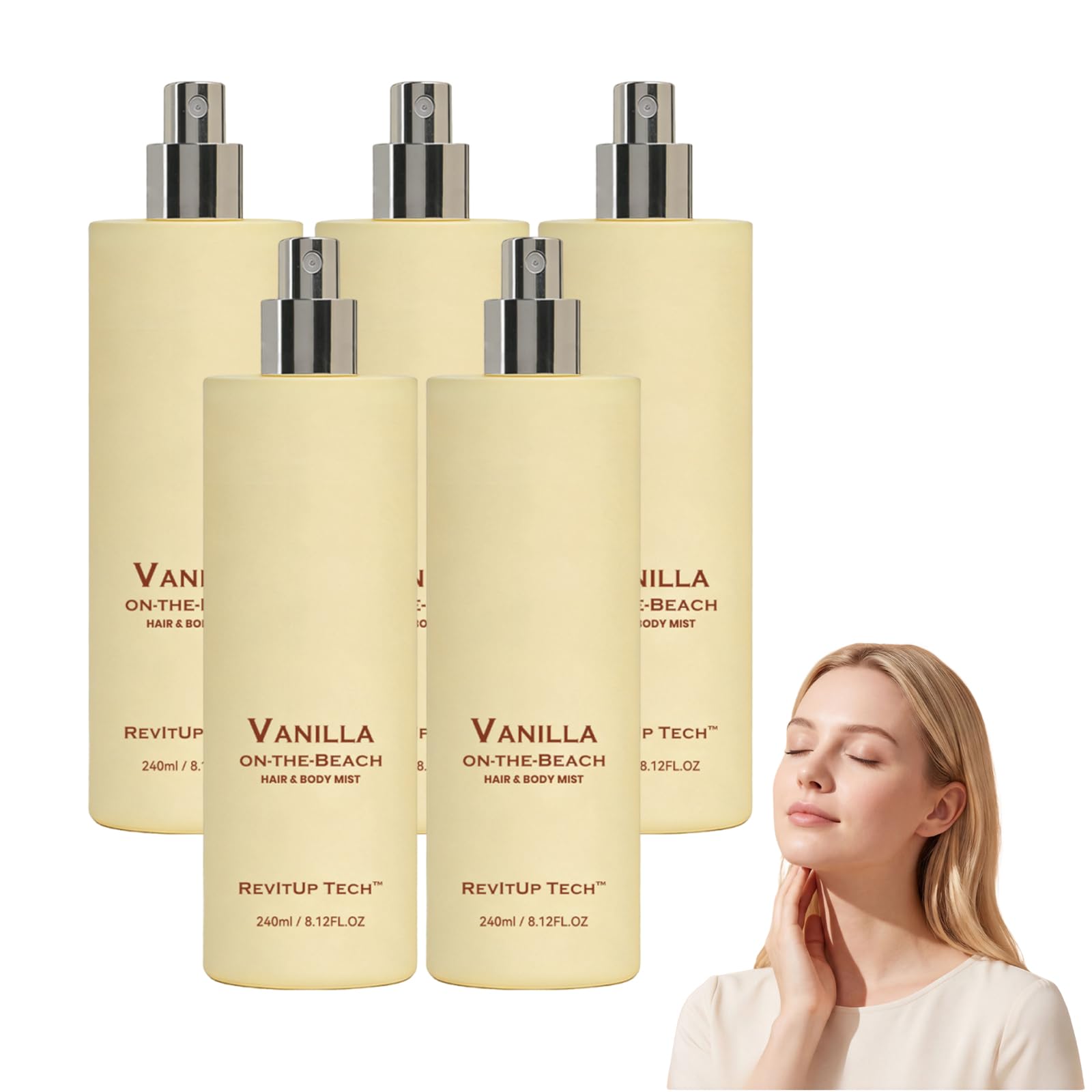 Mgiełka do włosów i ciała Vanilla on the Beach – Mgiełka zapachowa na plażę – Mgiełka do ciała Vanilla Beach, Przenośny spray do włosów i ciała dla kobiet, 8.12FL.OZ Letni spray zapacho (5 butelek)