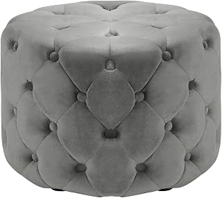 Warmiehomy Deep Buttoned Velvet Round Ottoman Stool Seat Multi-Functional Footstool Chair Bed End Stool Children Toy Chest Milking Stool Feet(60 * 60 * 38,Grey)