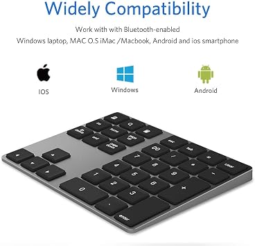 Laptop Stand for Desk, Adjustable Computer Stand with 360 Rotating Base. USB-C Rechargeable External 34-Keys Wireless Bluetooth Number Pad for iMac, MacBook Air/Pro, PC Desktop, Laptop Notebook