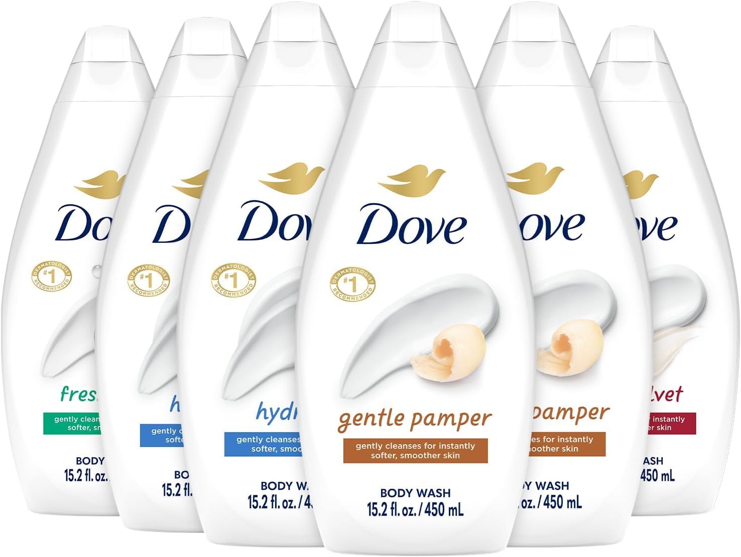 Dove Body Wash Variety - Shea Butter, Deep Moisture, Pistachio Cream, Coconut Milk, Gentle Exfoliating and Silk Glow, 16.9oz Each International Version,16.9Oz (Pack of 1)