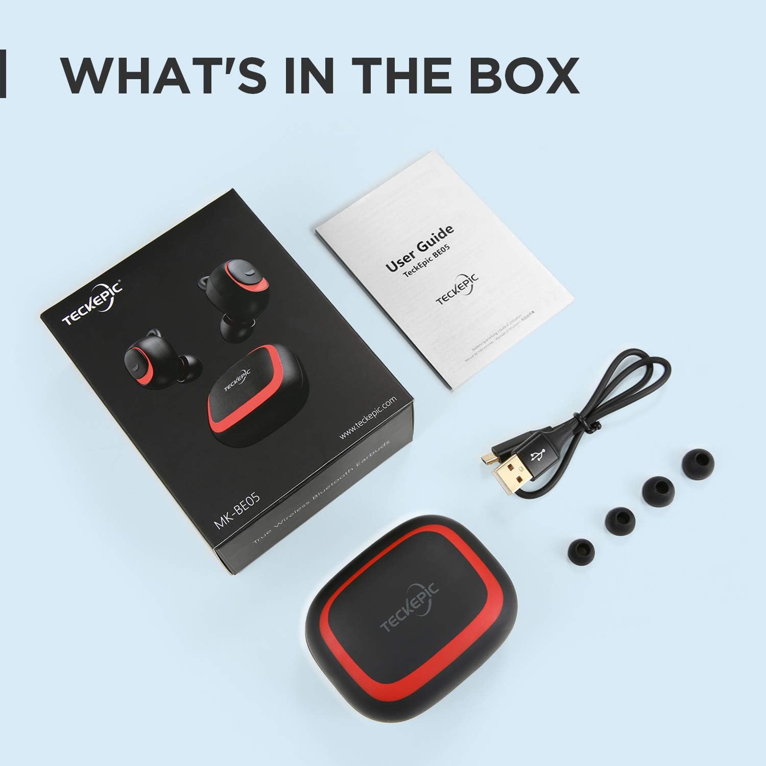 TECKEPIC True Wireless Earbuds, Bluetooth 5.0 Earbuds, in-Ear Headphones Earphones with Charging Case, Stereo Sound Built-in Microphone, Waterproof, for iPhone Android Running Sport