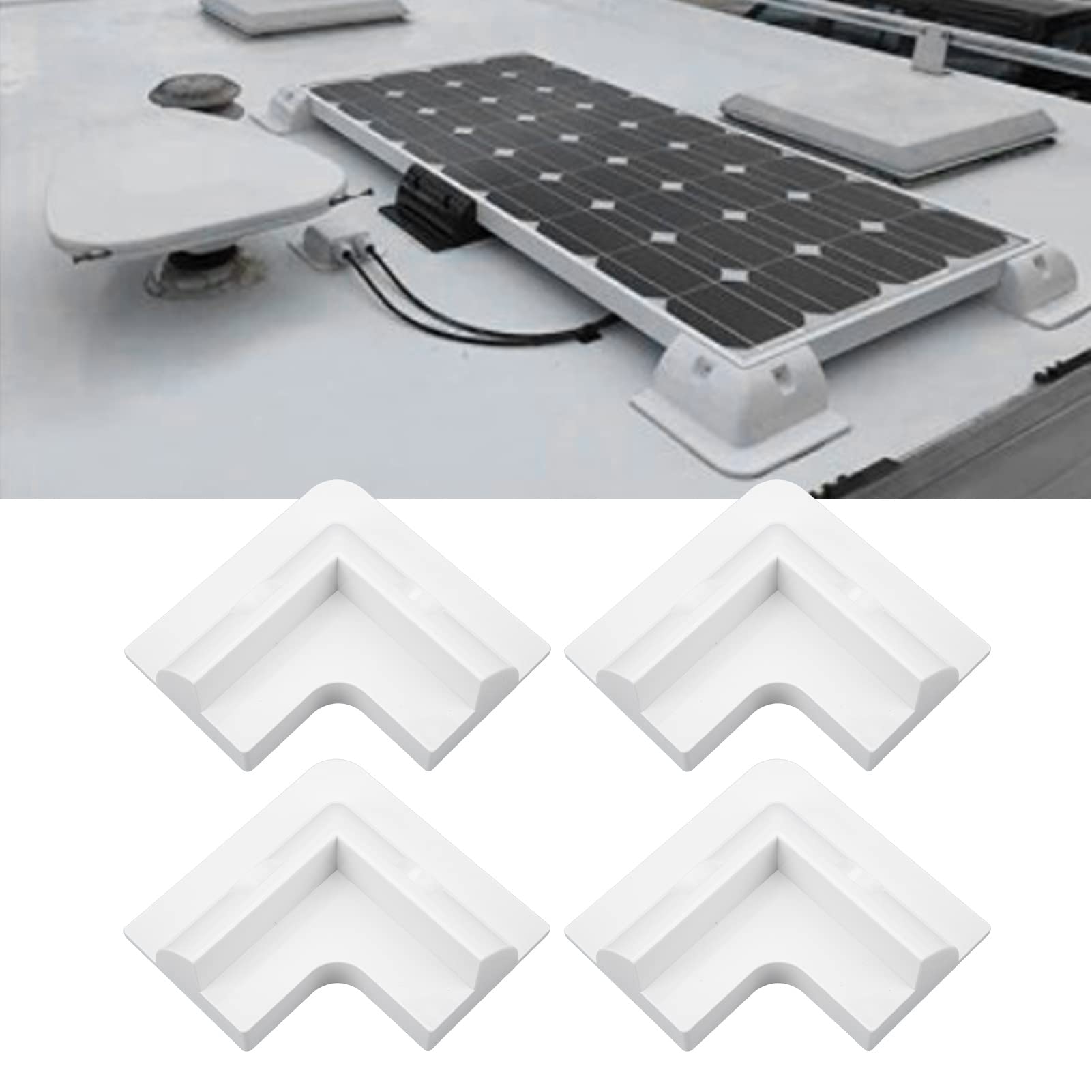 Staffa Angolare per Pannello Solare Universale da 4 Pezzi, Supporto per Supporto Senza Trapano per Pannello Solare in ABS Bianco Anti UV, Staffe di Montaggio Senza Foratura per Camper, Barche