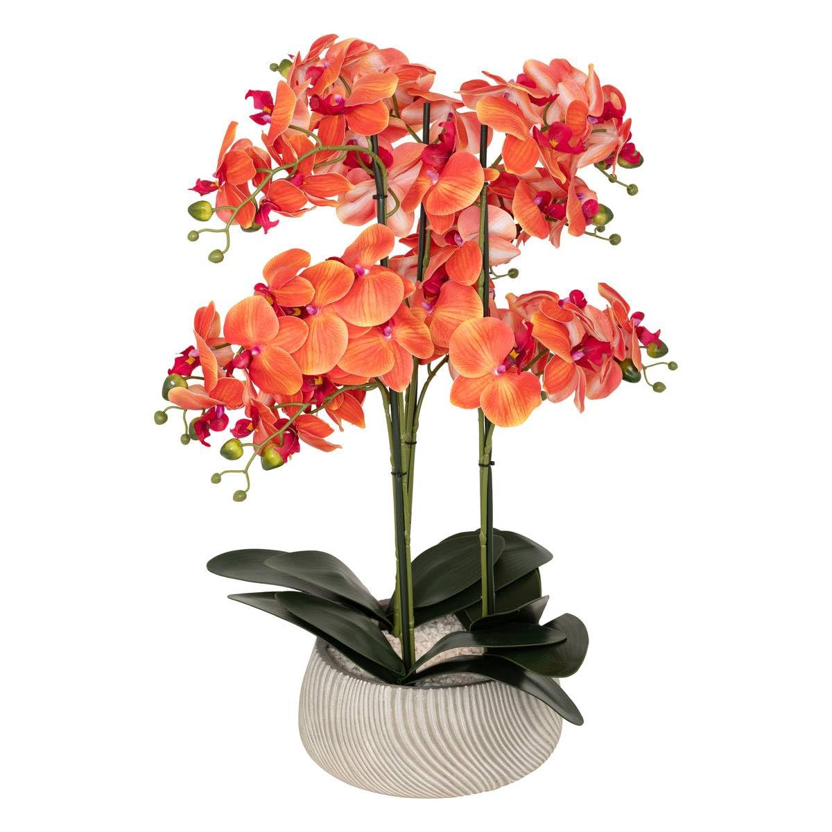 Atmosphera - Orchidée Artificielle en Pot Sanae Pot en Ciment Orange h65cm