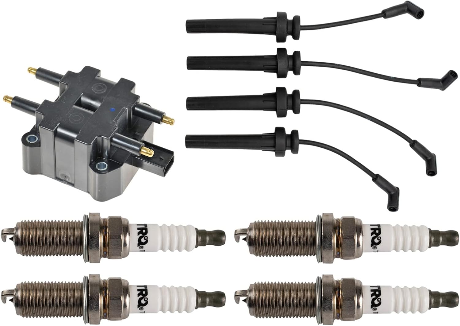 TRQ Ignition Coil & Spark Plug Kit 6 Piece Iridium Spark Plugs Compatible with 1995-1999 Chrysler Sebring Dodge Avenger Mitsubishi Eclipse 1997-1999 Neon 1995-1998 Eagle Talon 1997-1999 Plymouth Neon