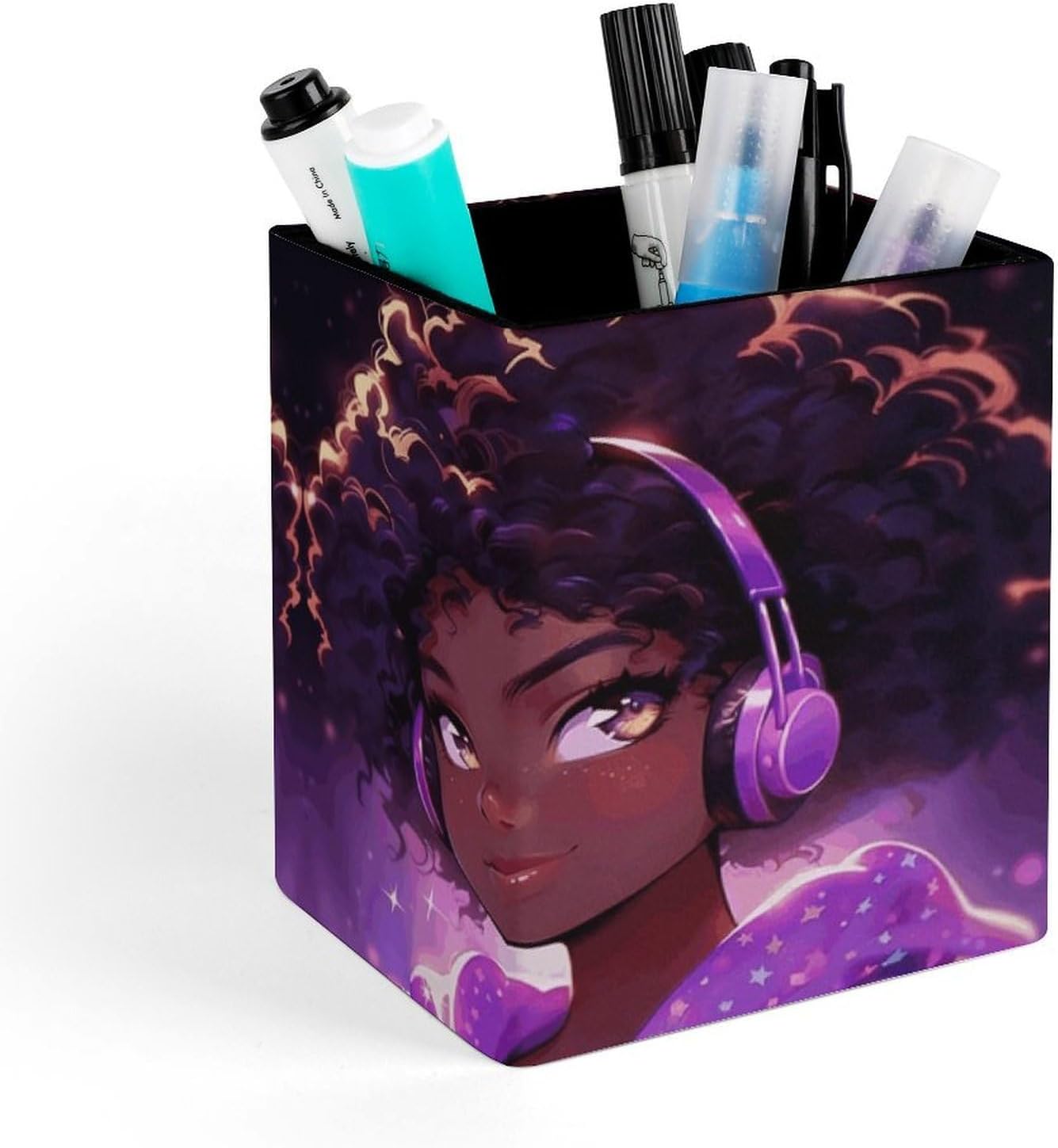 Cool Headphone Square Pen Holder Desk Organizer for Office Home