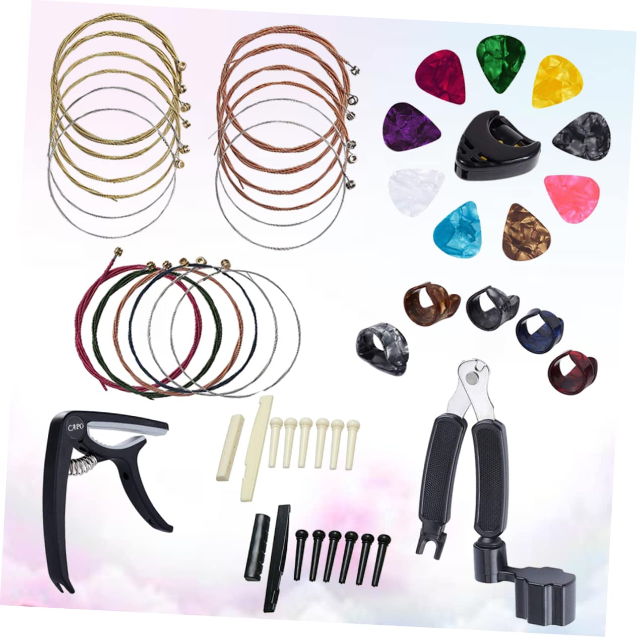 BESTonZON 3piezas Kit De Accesorios Para Guitarra Juego De Puente Cejuela Selleta Enrollador De Cuerdas y Púas Para Reemplazo y Mantenimiento De Cuerdas De Guitarra