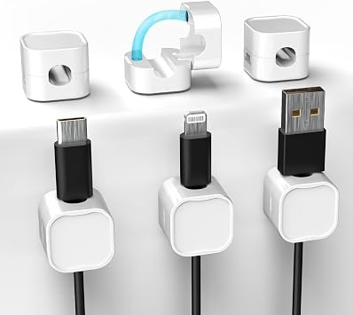 6 Pack Magnetic Cable Cord Clips, Organizer Cable Management Wire Holder Keeper Organizer for Organize USB Charger Cable Nightstand Organizer for Office, Car, Desk, Nightstand, Computer White
