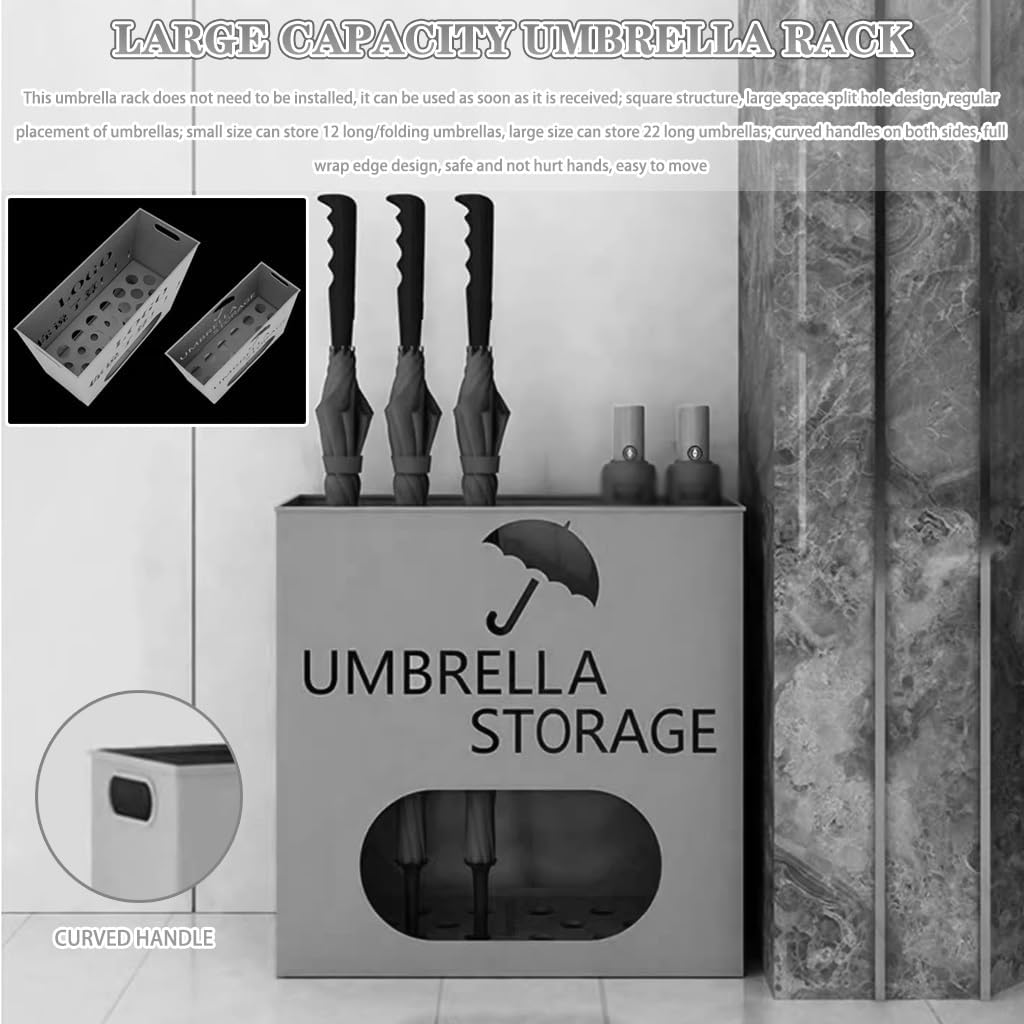 Umbrella Holder Decorative Hollow Design Large Capacity Split Hole Umbrella Stand for Entryway Mall with Curved Handle and Detachable Drain Tray White (41 * 13 * 36cm)