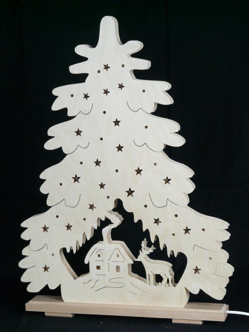Arco Luminoso Natalizio Con Candele Elettriche - Presepe In Legno Con Alberi E Montagne - 44x51 Cm - Fatto In Germania