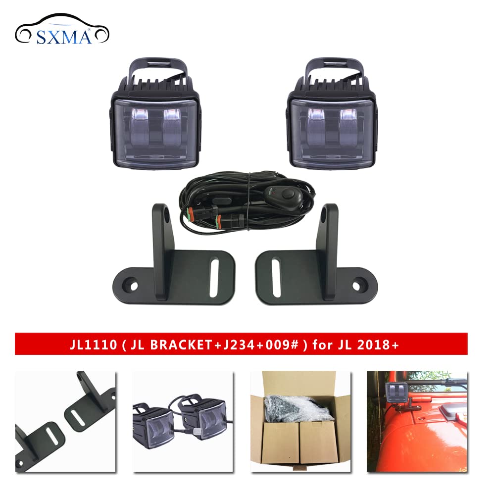 JL1110 2PC 3.5Inch LED Pod Lights Off Road Spot Lights Kit with A-Pillar Bracket Hood Light with Wiring Harness for J E E P Wrangler JL2018+