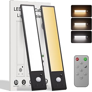 2 Stück 20cm Schrankbeleuchtung,70LEDs DimmbarSchrankbeleuchtung led bewegungssensor,Aufladbar Schranklicht mit Bewegungsmelder&Fernbedienung,3 Farbtemperaturen,Magnetische lampefür KücheTreppe Keller