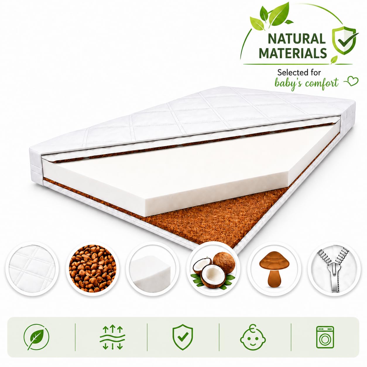 Cuna Julia, 60 x 120 cm, convertible en cama junior, 3 niveles de altura, 3 peldaños extraíbles, de madera (con lado de conversión + colchón de coco)