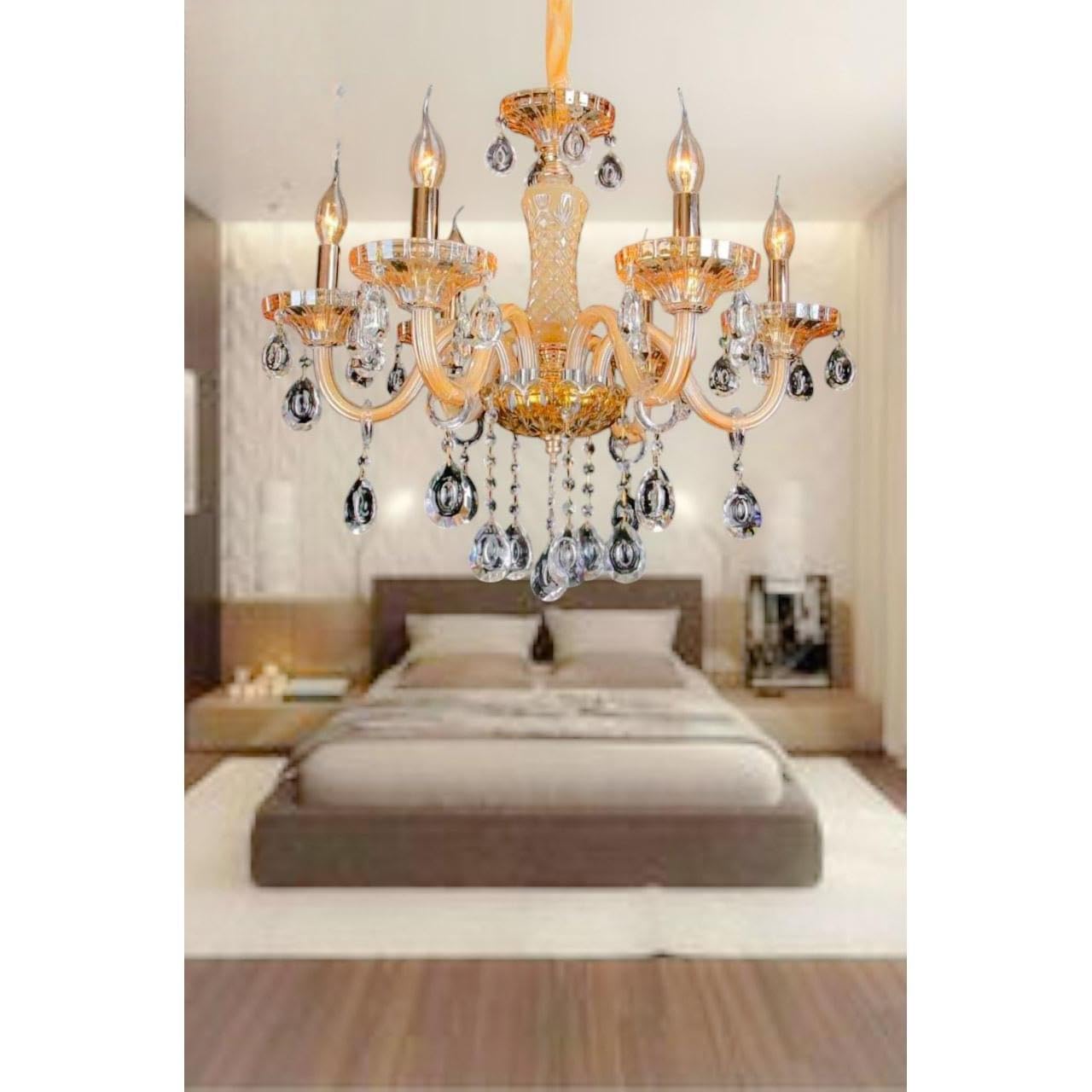 ADWAIT Modern K9 Crystal Chandelier 6-Light Candle Style Modern Pendant Ceiling Fixture Compatible with E12 Bulbs for Living Room Dining Room Bedroom Hallway Entry (6 Lights)-image-10