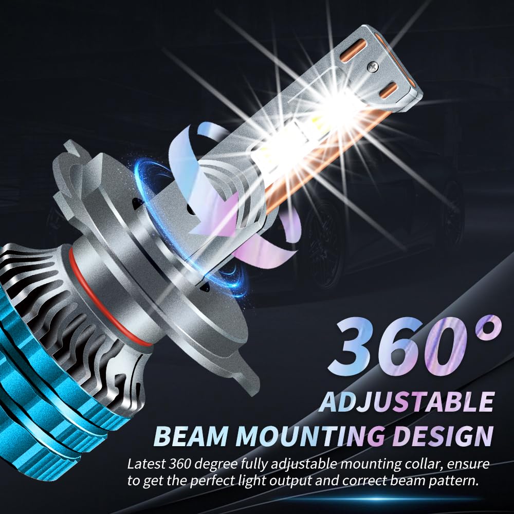 Żarówki H4 9003 HB2 LED, 110W 20000LM Lampa reflektorów LED do samochodu, 6000K Zimna biel 400% Jasność Super Bright LED Hi/Lo Beam Lampy Zestaw do konwersji, 2 lampy