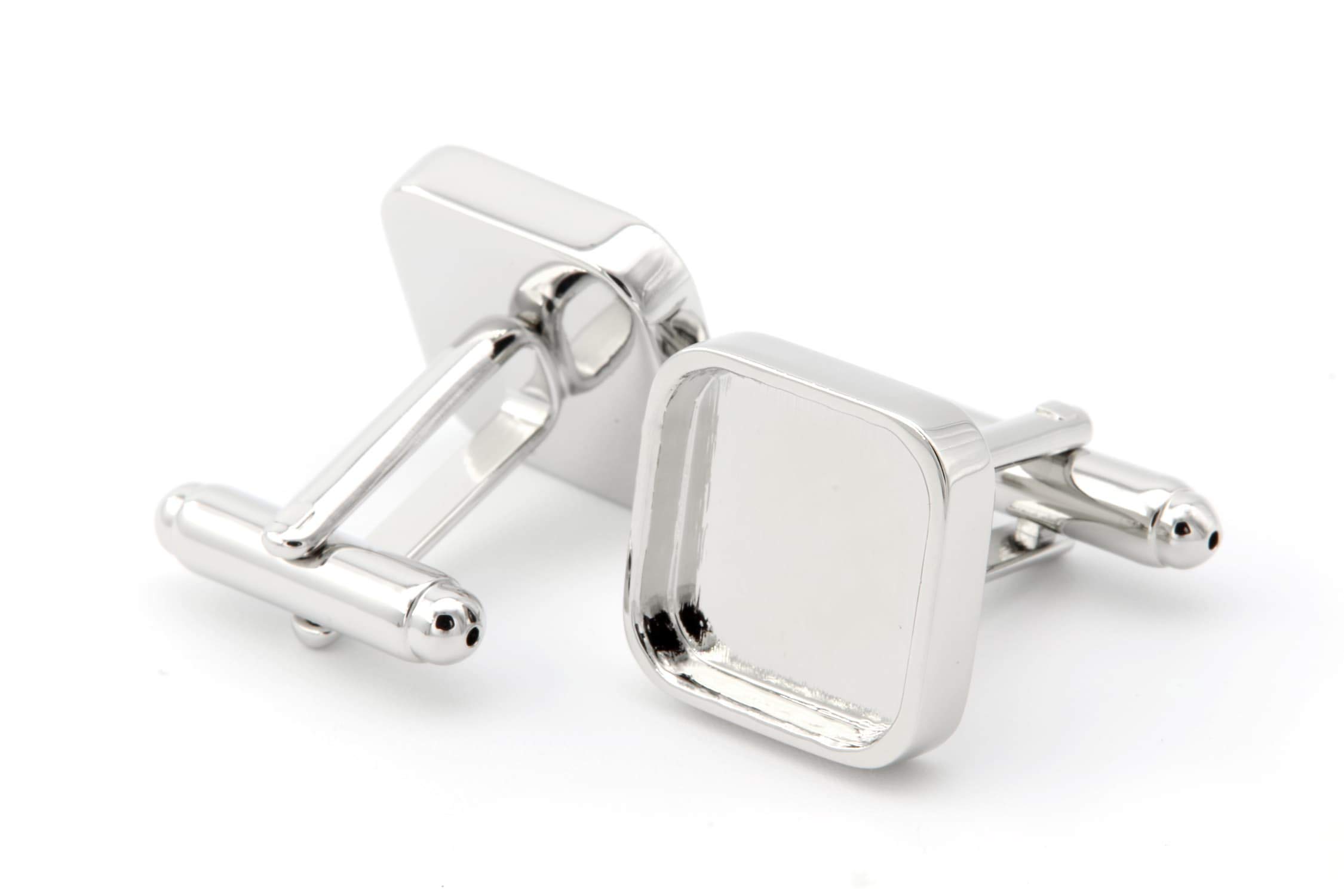 Boutons De Manchette ébauches - Argenté/noir - Forme Carrée - Pour Création Bijoux