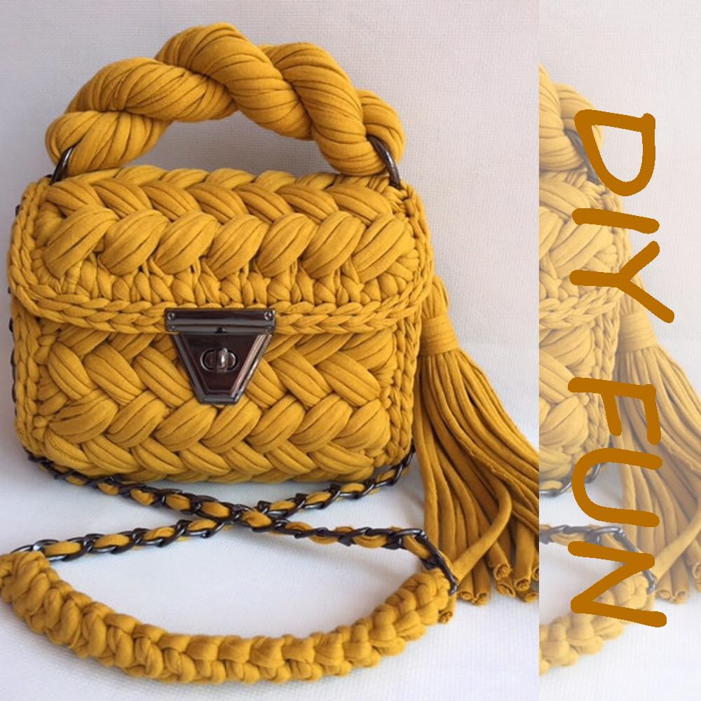 NOTIONSLAND 400g T-Shirt Yarn Knitting Yarn Fabric Crochet Yarn for Bag Basket, Blanket Home Decor - Bright Yellow Soild Color Yarns - Image 2
