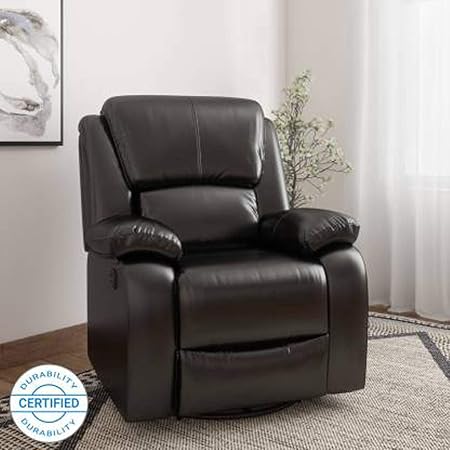 Woodness Zeta Leatherette Single Seater Manual Swivel and Rocker Recliner (Black)