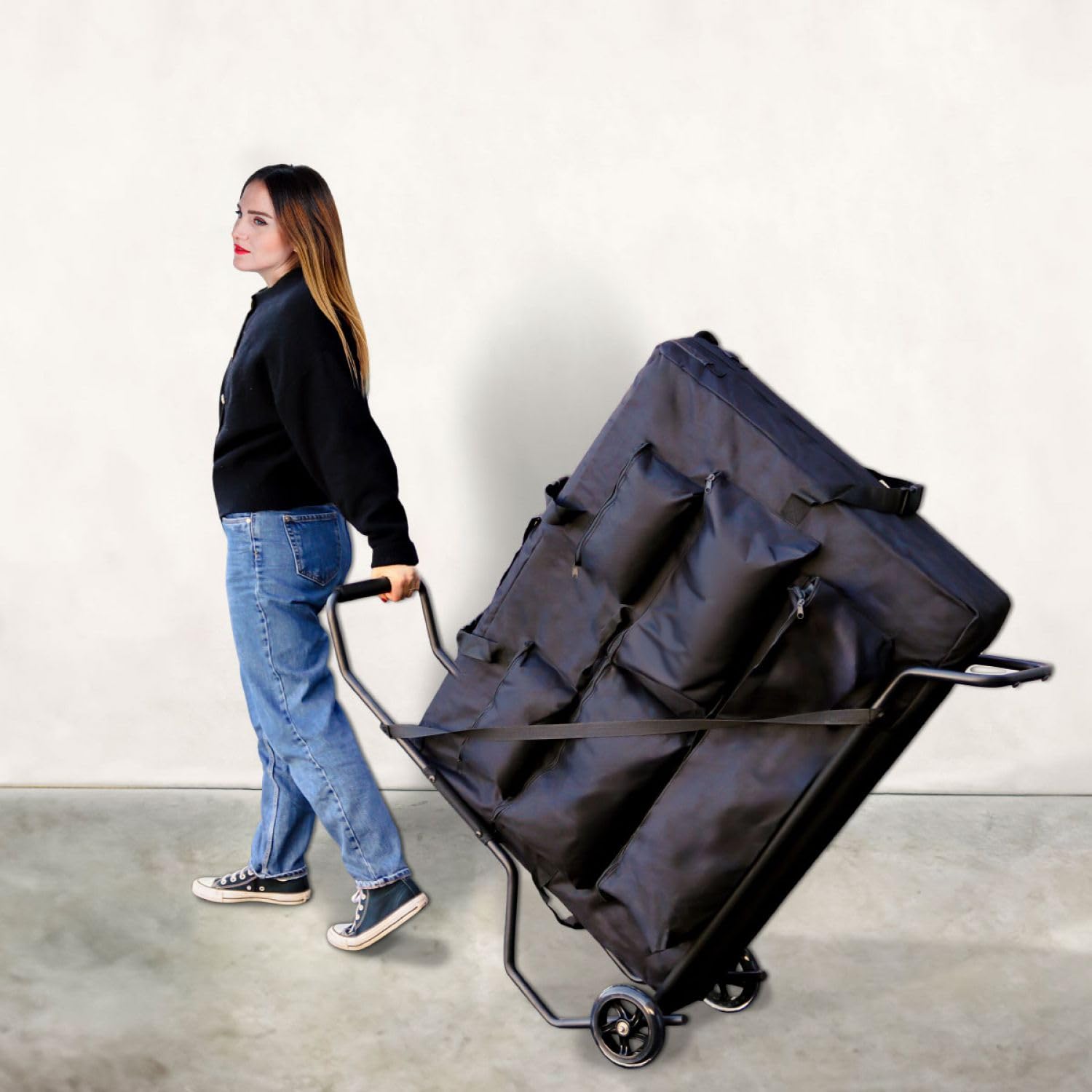 Vivezen - Carro de transporte plegable con ruedas para camilla de masaje - Negro