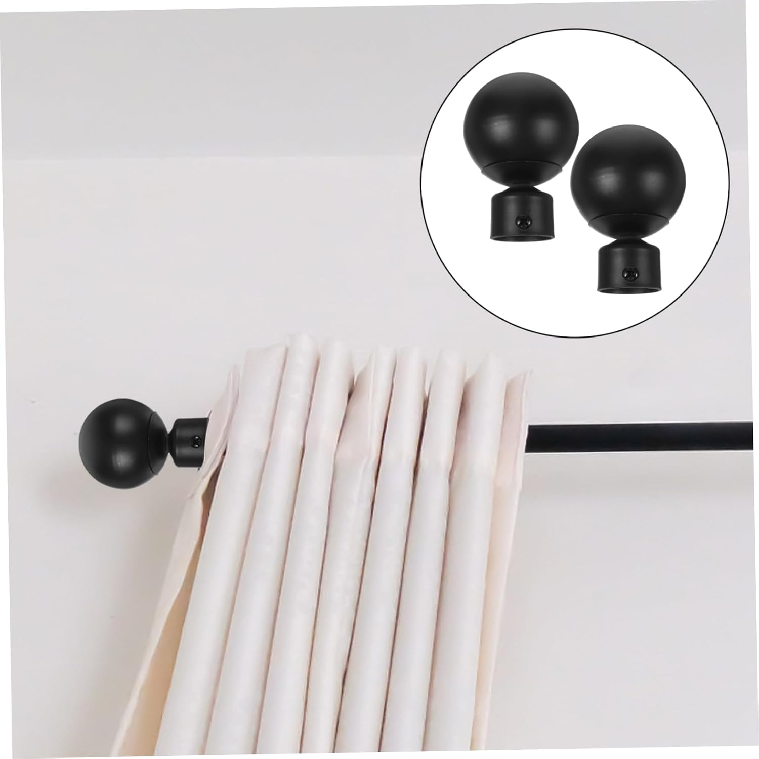 VALICLUD 2 Pcs Black Iron Curtain Rod End Caps Rust Drapery Pole Finials with Adjustable Screw Simple Round Head Design Fits Window Rods for Home Office Decor
