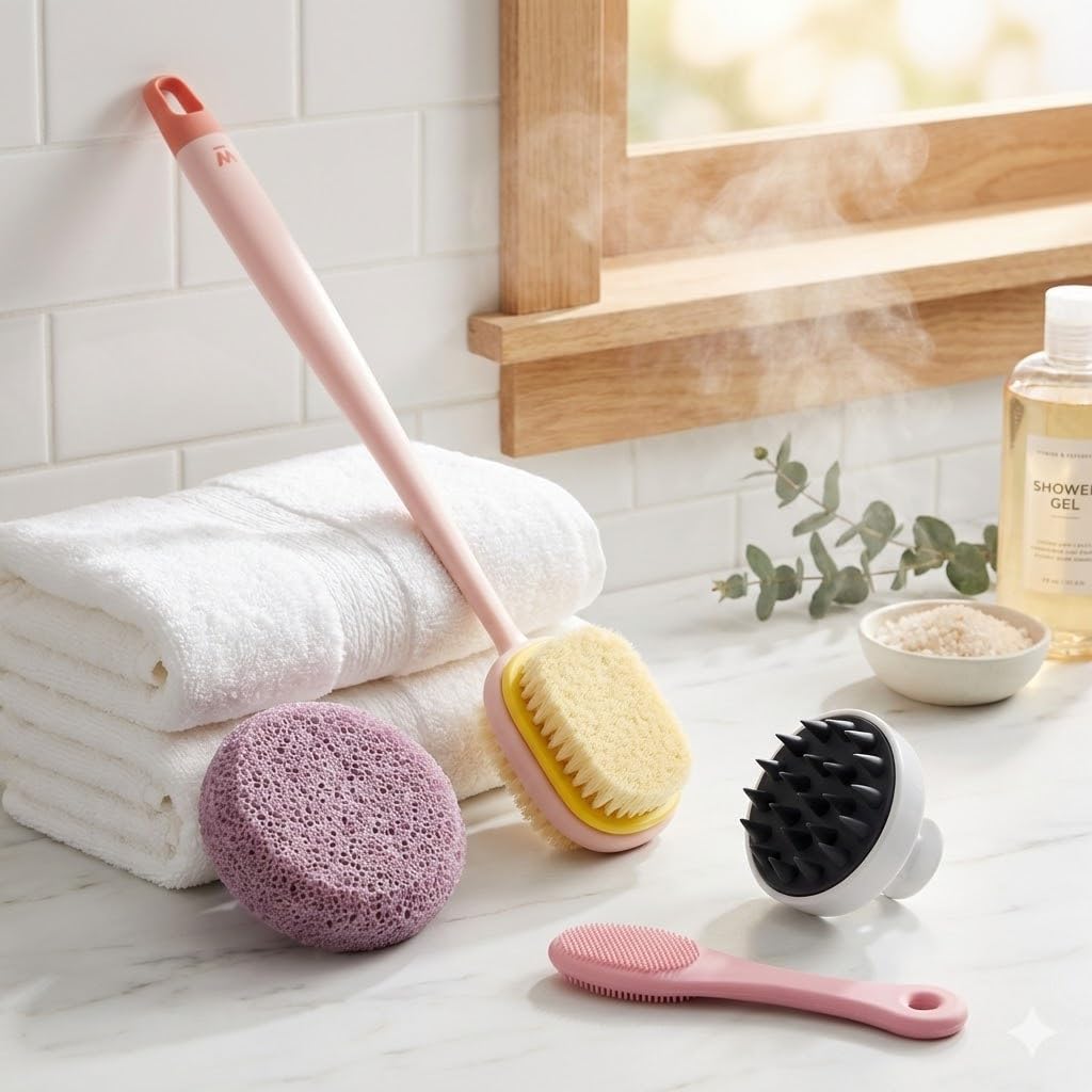 Soft Silicone Back Scrubber Long Handle Bath Brush + 2-in-1 Bath Super Soft Suction Cup Bath Shower Loofah Sponge + Scalp Massager for Hair + Face Scrubber Brush, Combination Combo, Super-Exfoliating & Lathering Body Scrubber, Shower Brush | BPA-Free | for Men and Women (With A Free Hook 2-pic)-image-38