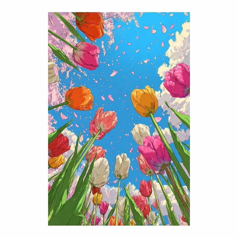 Xeniou Multicolor Flowers Canvas Tulip Sky Wall Decor Canvas Wall Art, For Living Room Bedroom Home Wall Decoration(Multicolor)-70X100cm Unframed