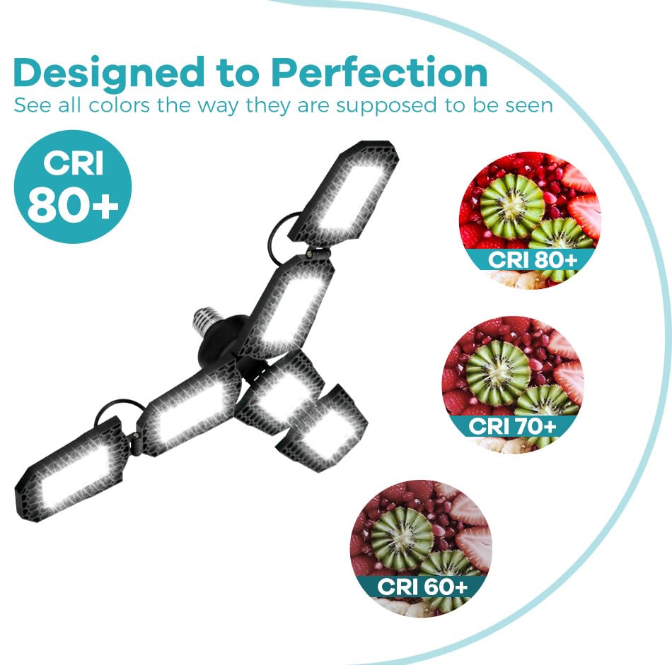 50W Foldable Garage Lamp AC100-277V Indoor Ceiling Lights Deformable E26 E27 Adjustable Panels Workshop Warehouse Lights 110V Large — view 4