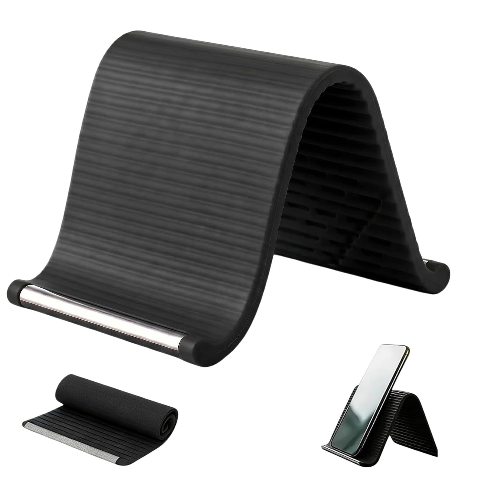 Manthan Foldable Mobile Stand, Flexible Phone Holder for Tabletop Viewing, with Stable Base and Compact Design, Universal for Various Smartphones, Portable for Home Office and Travel - Black-image-20