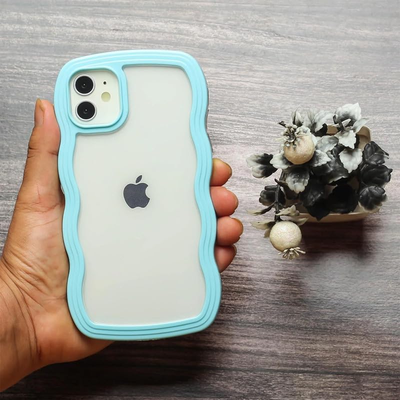 Image of ZR021 for iPhone 11 Back Case Cover | Wavy Border Transparent | Slim Fit | Camera Protection | Shockproof TPU Case - Blue