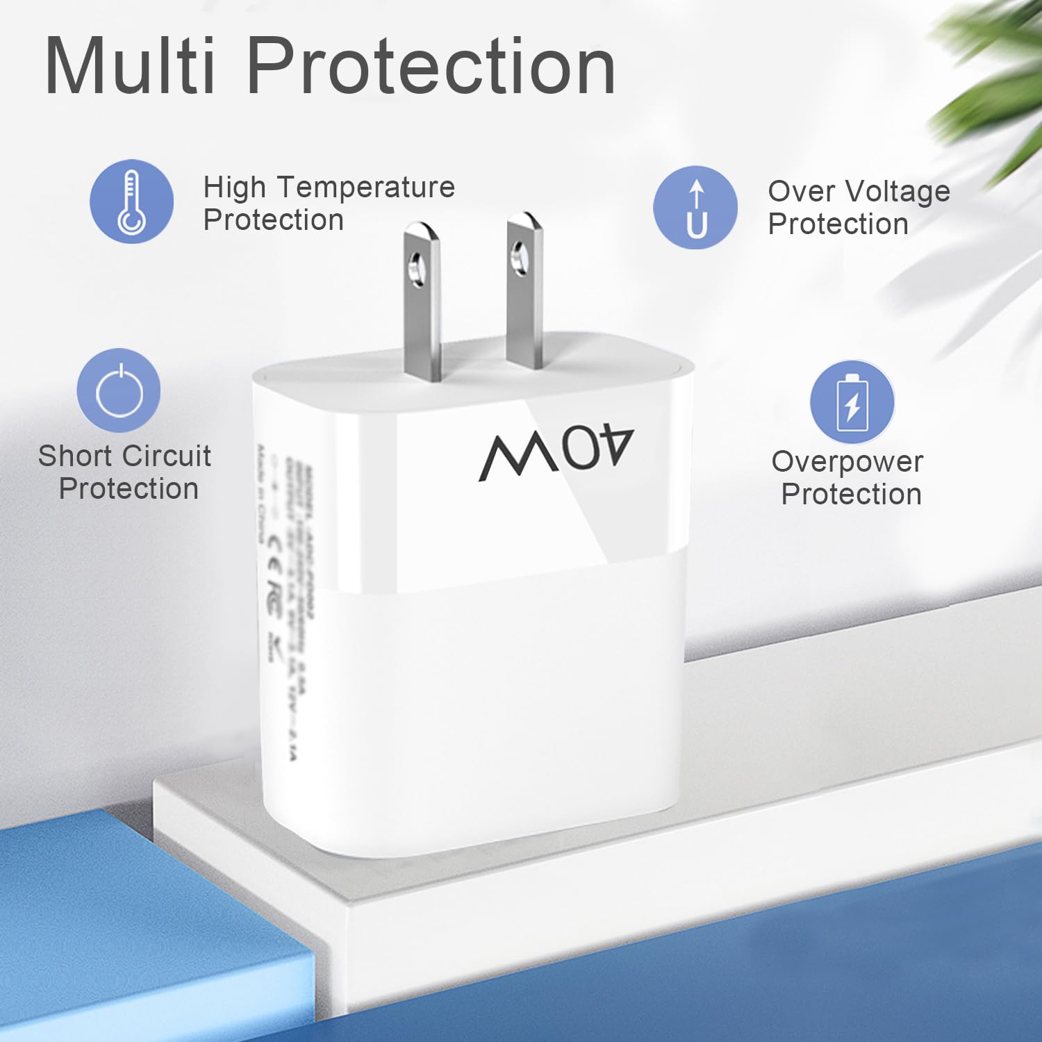 Chargeur de Voyage US Plug, Adaptateur de Prise US & Canada avec 2 Ports USB-A et 2 Ports de Charge Rapide USB-C pour US/Canada/Chine/Japon
