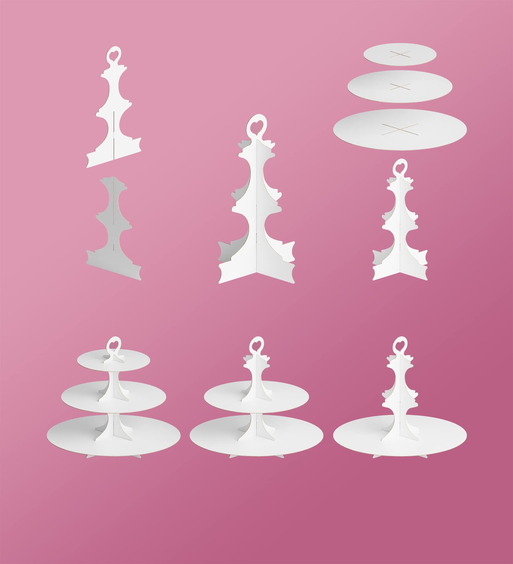 BLISSUR Soporte para magdalenas, 2 unidades, blanco, 3 niveles, soporte de cartón para tartas y postres para fiestas (blanco)
