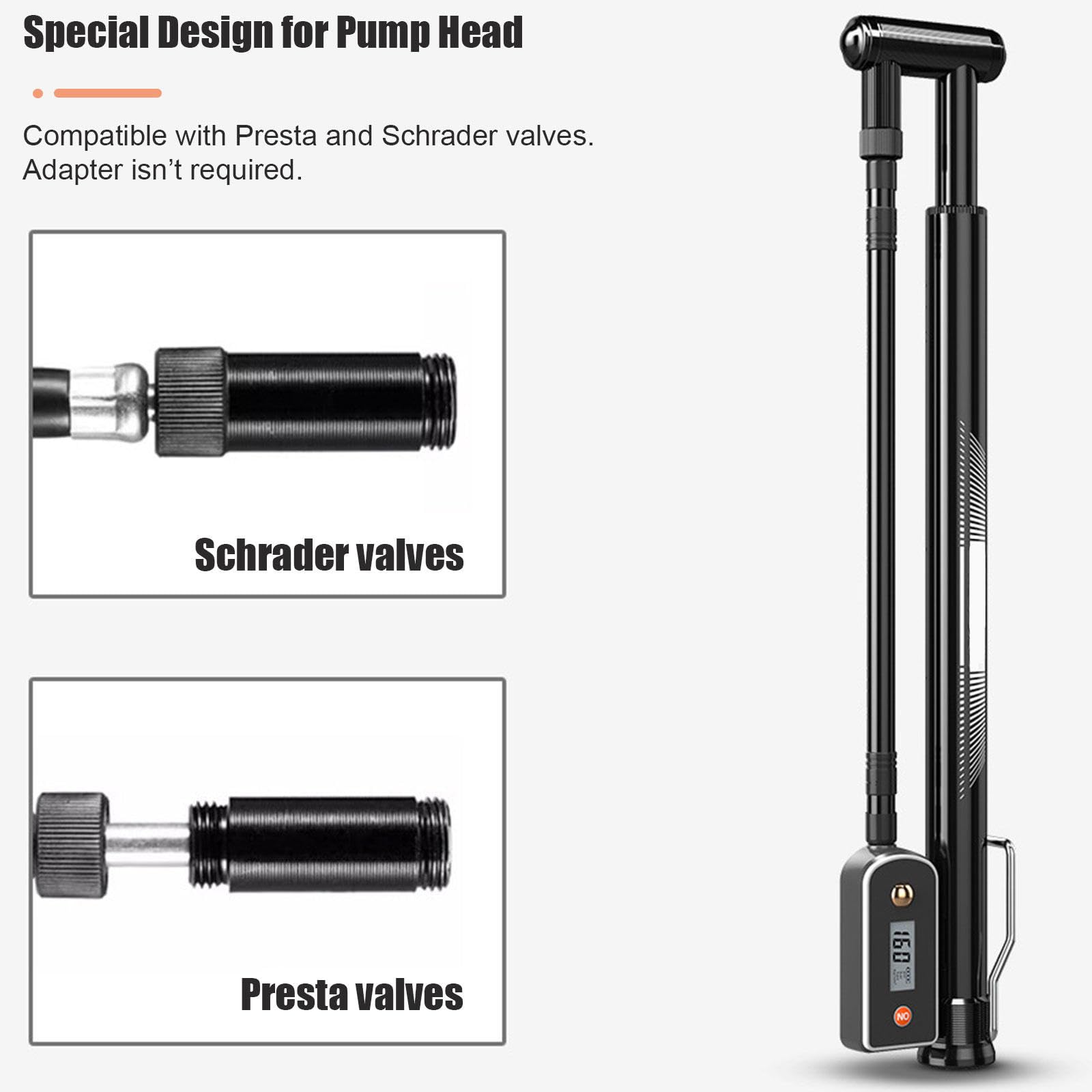 Bomba de Piso para Bicicleta con Manómetro Digital de 160 PSI - Bomba de Aire para Bicicleta Compatible con Válvulas Schrader y Presta - Bombas de Aire Portátiles para Bicicleta