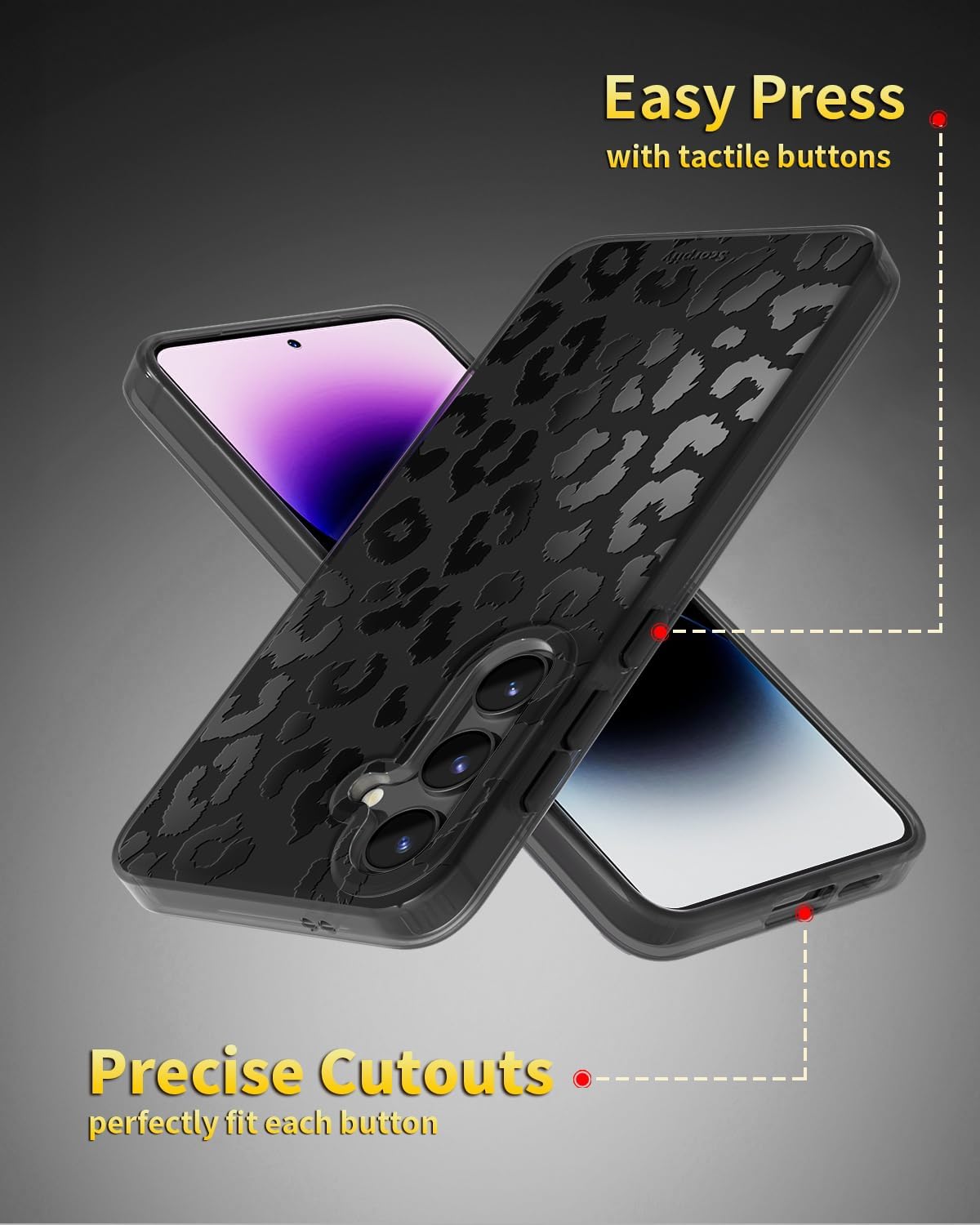SCORPIFY Compatible with Samsung Galaxy S24 Case [Compatible with MagSafe] for Matte Black Leopard Cheetah Print Design, Cute Magnetic Phone Cover for Women Girls and Men, Bumper with Stylish Pattern