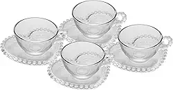WOLFF - Conjunto 4 Xícaras de Chá de Cristal com Pires Coração 180ml - Linha Pearl