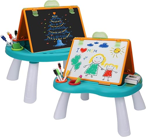 Caballete de arte de mesa para niños, caballetes de dibujo portátiles de doble cara con graffiti y suministros de pintura para niños pequeños y