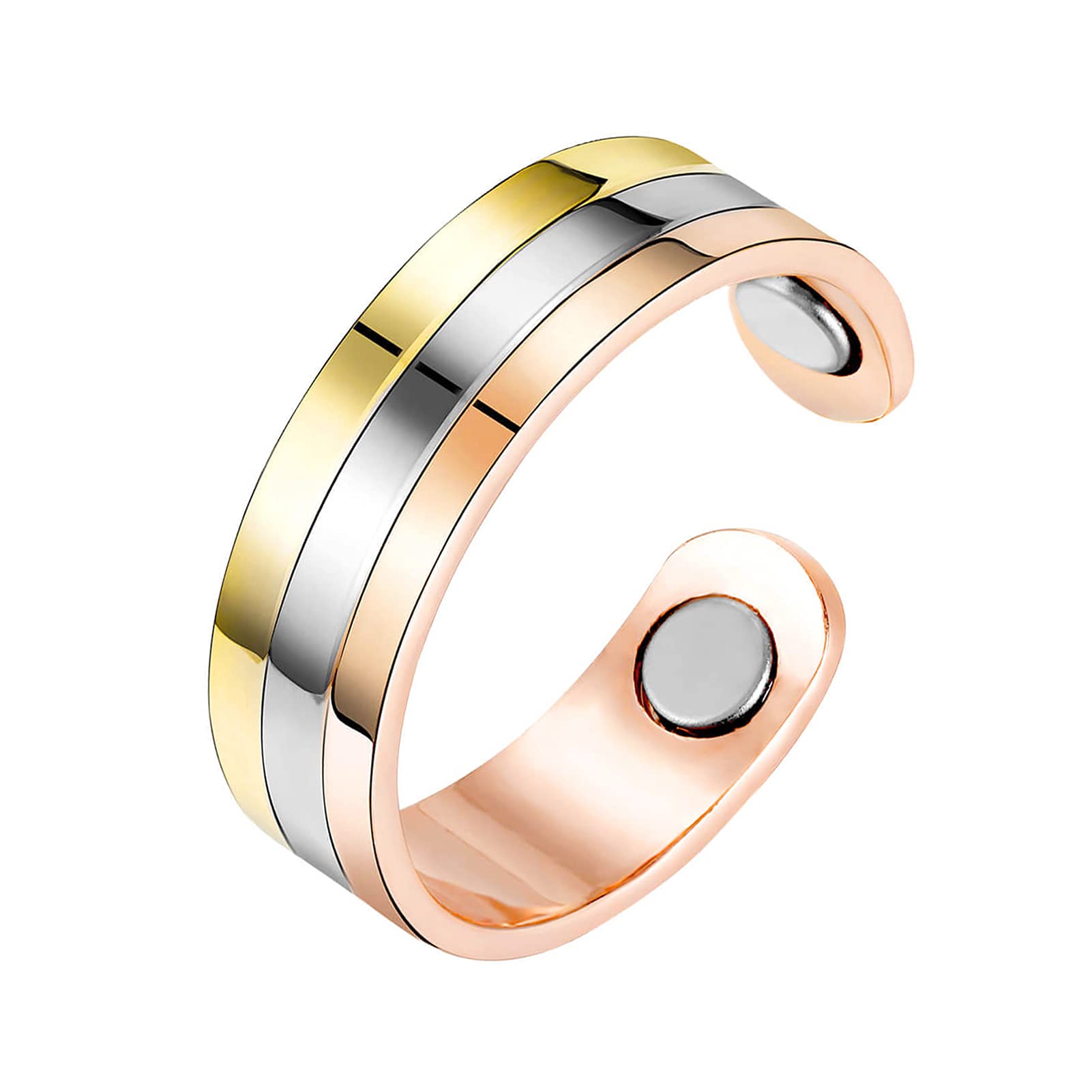 Men Women Gold Silver Tri Colour Magnetic Copper Ring Adjustable Open Ring