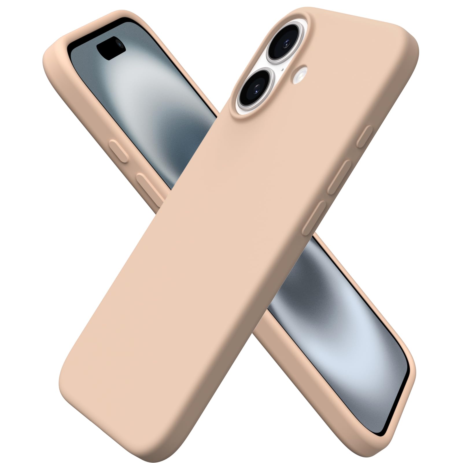 ORNARTO Compatible with iPhone 16 Case 6.1", Slim Liquid Silicone 3 Layers Full Covered Soft Gel Rubber Shockproof Phone Case, Protective Cover with Anti-Scratch Microfiber Lining-Nude Beige