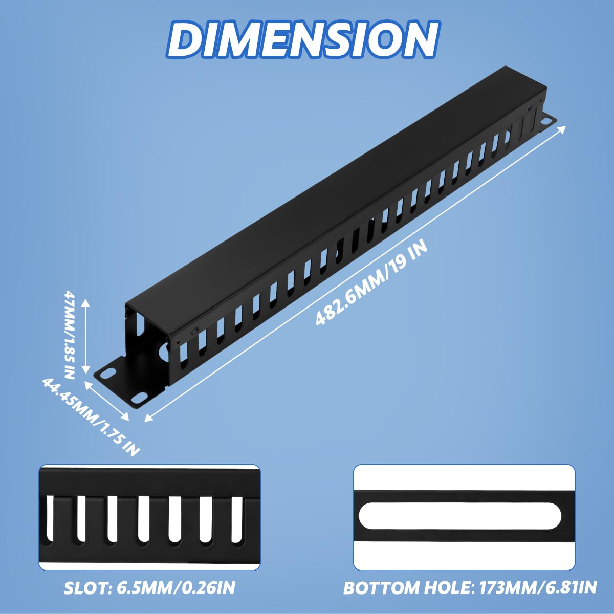 Lot de 2 organiseurs de câbles horizontaux en métal 1U de 48,3 cm à 25 emplacements avec couvercle et vis de montage pour rack de serveur de 48,3 cm, armoire réseau