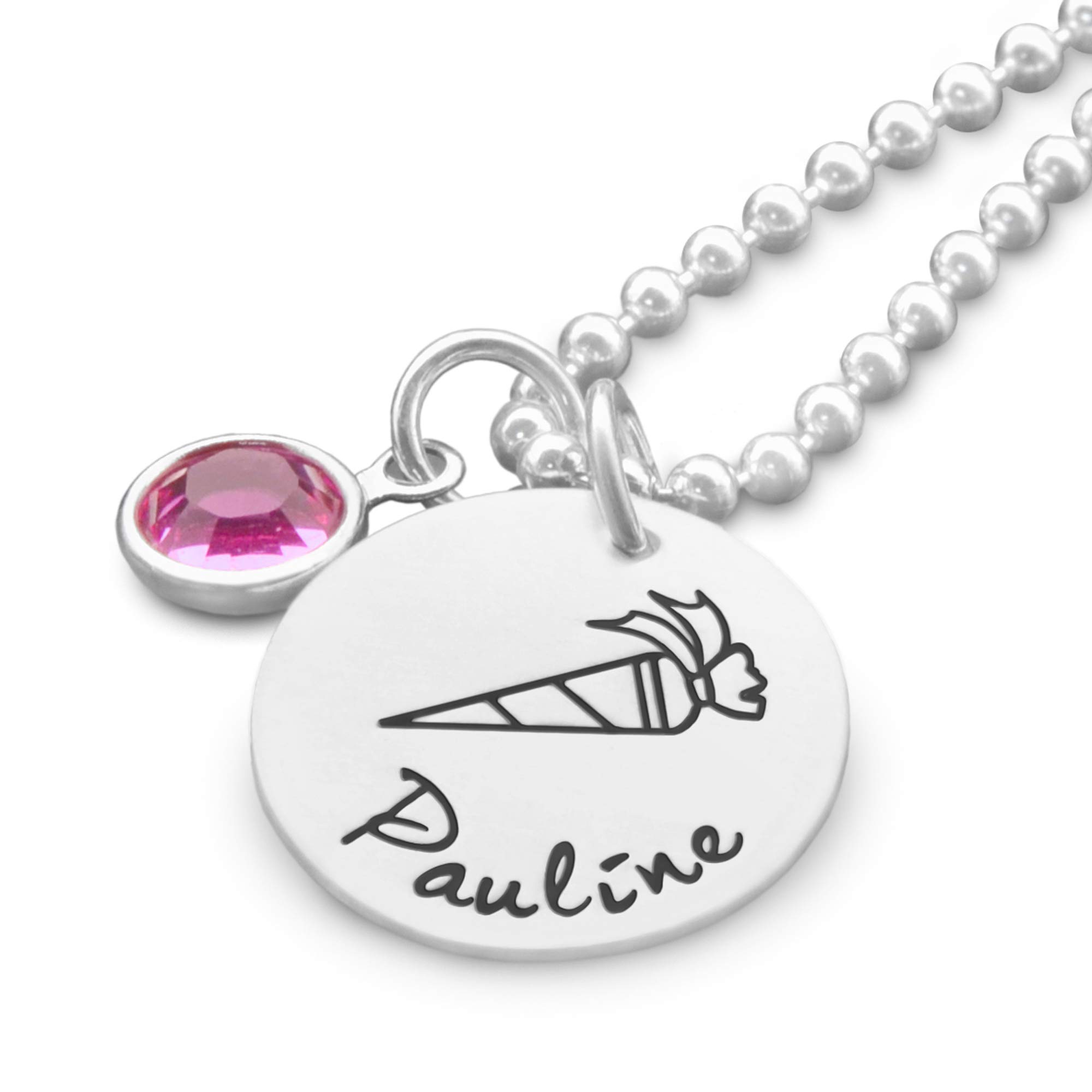 Geschenk Einschulung Schulbeginn personalisiert Mädchen Schmuck Gravur MEINE SCHULTÜTE 925 Silber Namenskette mit Zuckertüte zum Schulanfang erster 1. 1ter Schultag