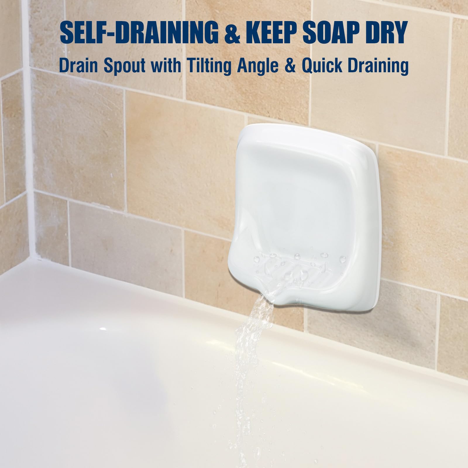 Jabonera clásica empotrada de cerámica – Soporte de jabón de montaje en pared resistente con diseño autodrenante, acabado blanco brillante – Fácil instalación de azulejos o azulejos para baño, ducha