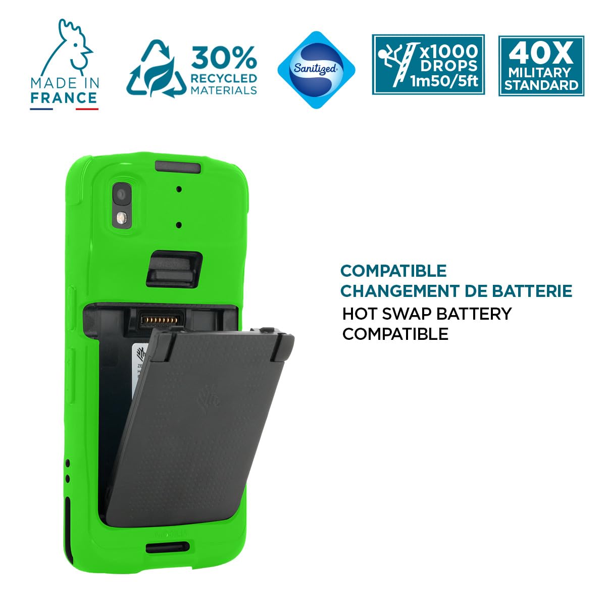 Mobilis 052063・(052063)・Cover・Grün・Zebra・TC22・TC27・Antibakteriell・Tropfsicher・Schlagfest・Kratzresistent・Schockresistent・Frankreich