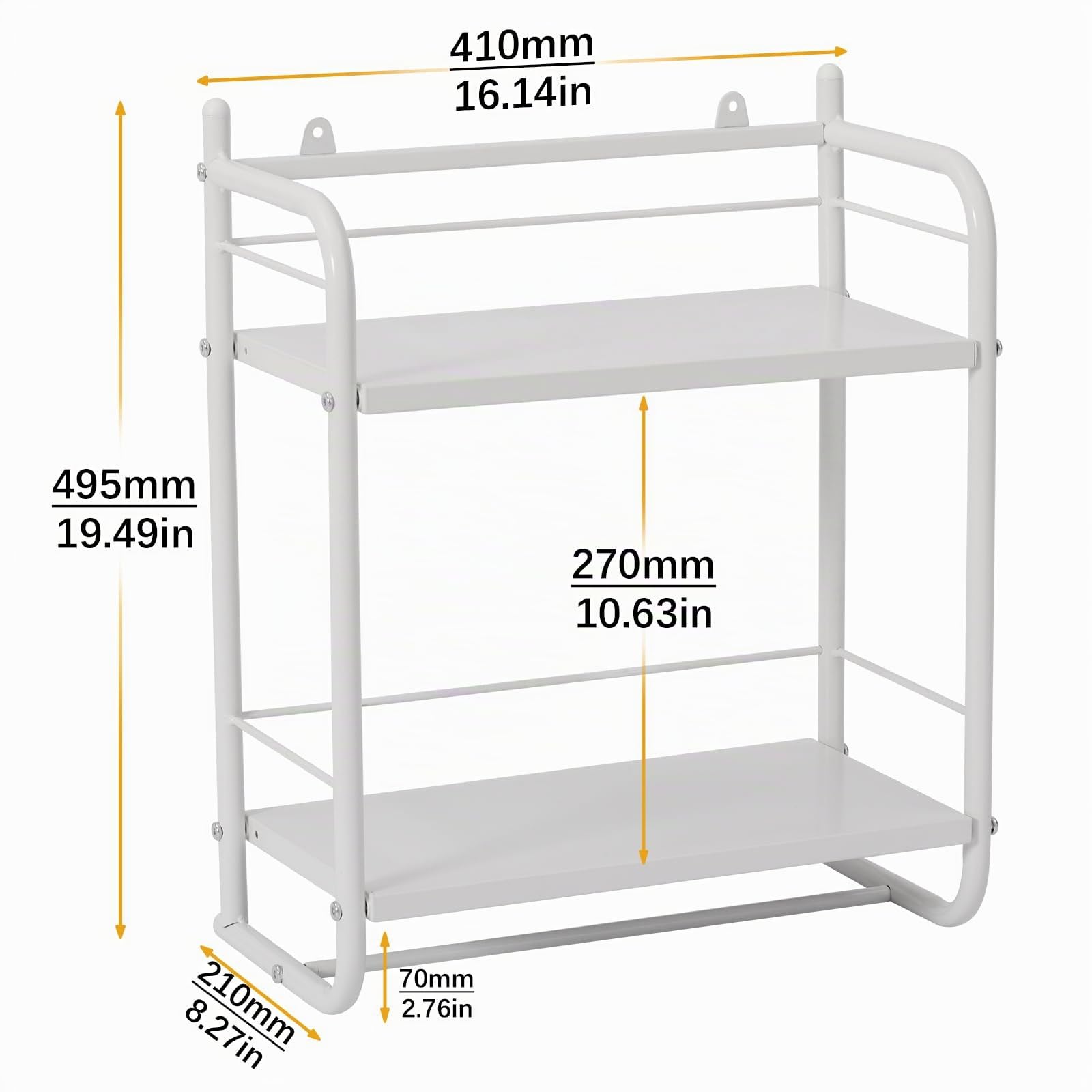 HDANI Estantería de Pared de Metal de 2 Niveles,con 2 estantes Ajustables,Estante de Ducha para baño,Dormitorio,salón,Cocina, Oficina en casa,lavadero,41×21,5×49,5cm,Blanco