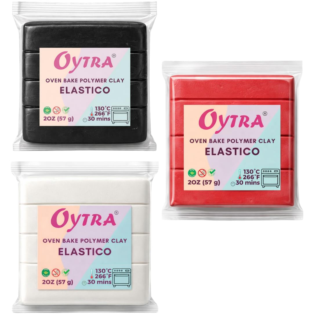 Oytra Polymer Oven Bake Clay Combo Black White and Red Elastico Series 57g/2oz per Colour Jewellry Earrings Making and Miniature Sculpting Art Supplies for Beginners and Professionals-picture-17