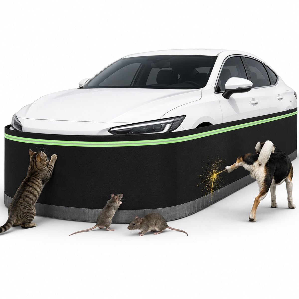 Anti Rodent Car Skirt Guard z odblaskowym paskiem Chroni dolną część ciała przed myszami szczury Pet Scratches Dog Urine Łatwa instalacja Bariera parkingowa dla sedana SUV Hatchback 10m do 16m Perimet