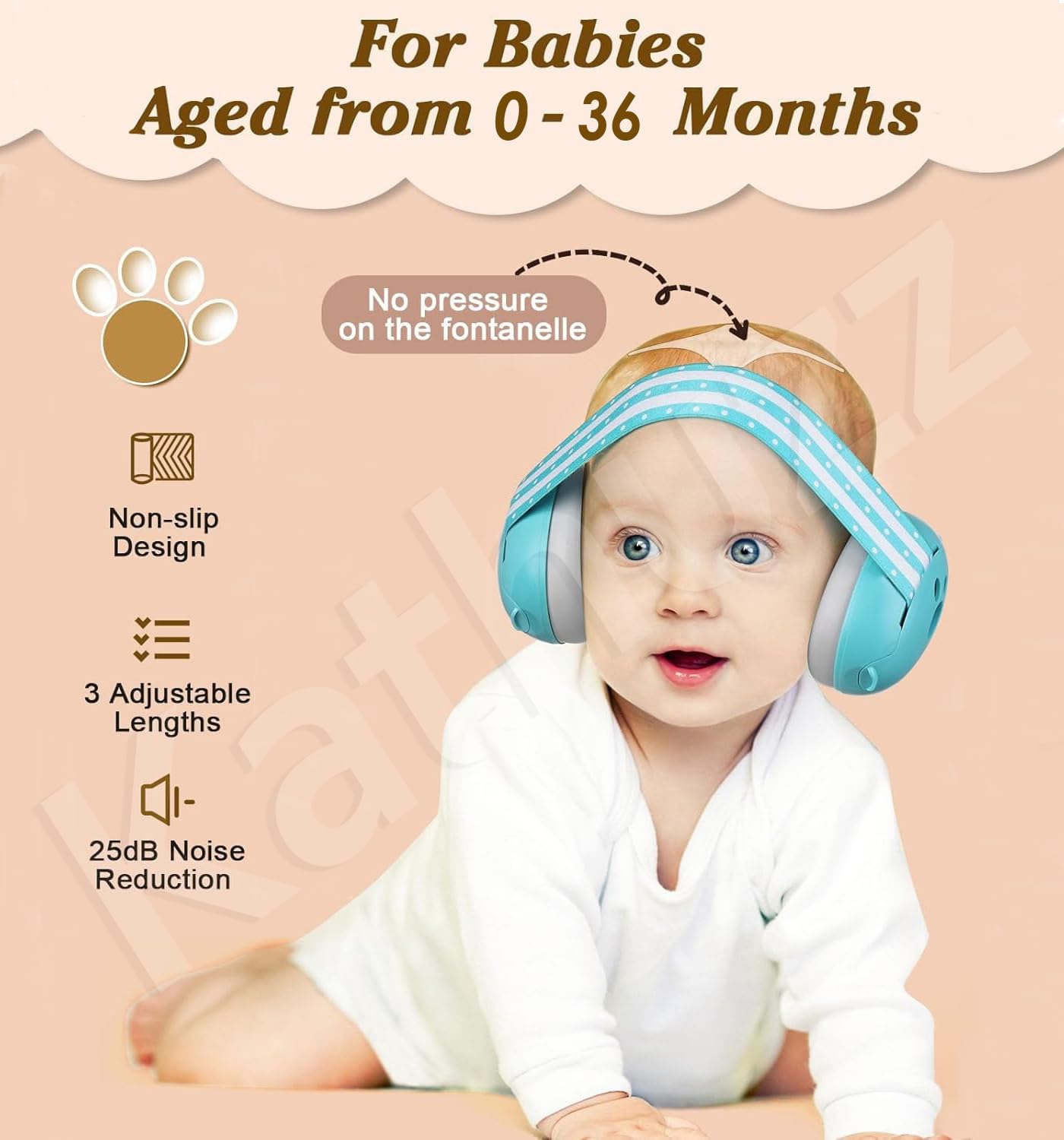 Kathuzz Baby Ear Muffs with 25dB NRR Noise Cancellation Ear Muffs for Baby Ear Protector for Flight Sleep Travel 0-36 Month Baby Noise Cancelling Ear Muffs Adjustable Headband Infant Babies Headphones 1