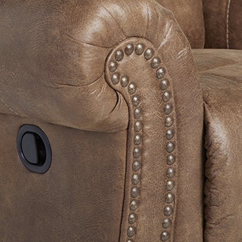 Signature Design By Ashley Larkinhurst Faux Leather Manual Rocker Recliner With Nailhead Trim, Brown #TOP5