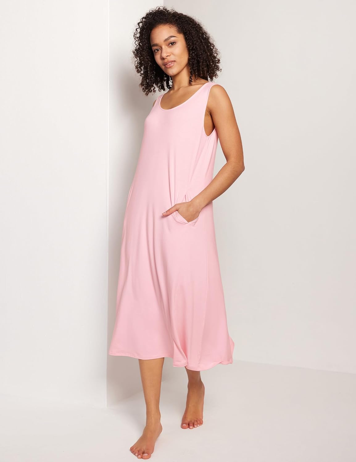 GYS Sleeveless Nightgowns for Women Soft Bamboo Viscose Night Shirts Tank Sleepwear with Pockets Long Sleep Dress - Image 5